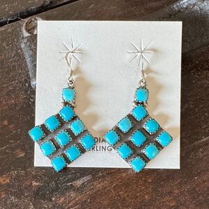 Native made Turquoise Silver Dangle Earrings